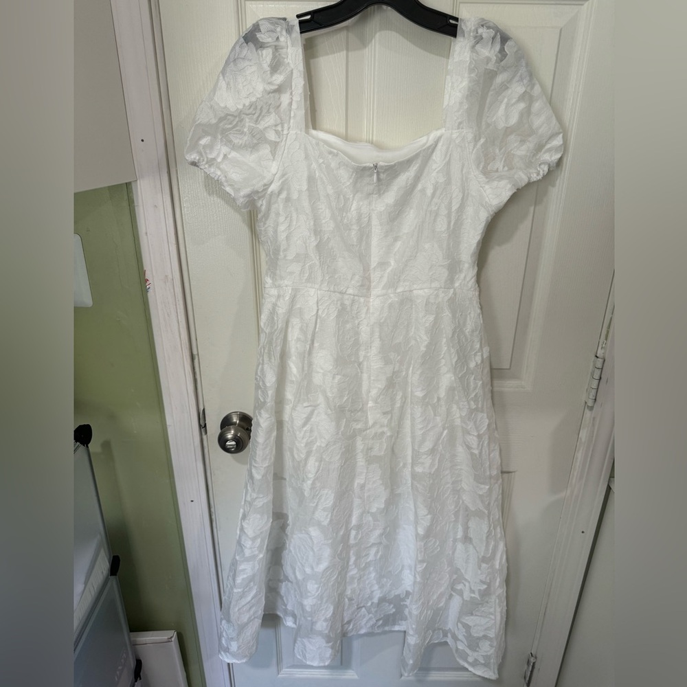 DAZY Texture Jacquard Square Neckline Puff Sleeves Midi Dress w Cinched Waist M - Picture 14 of 15